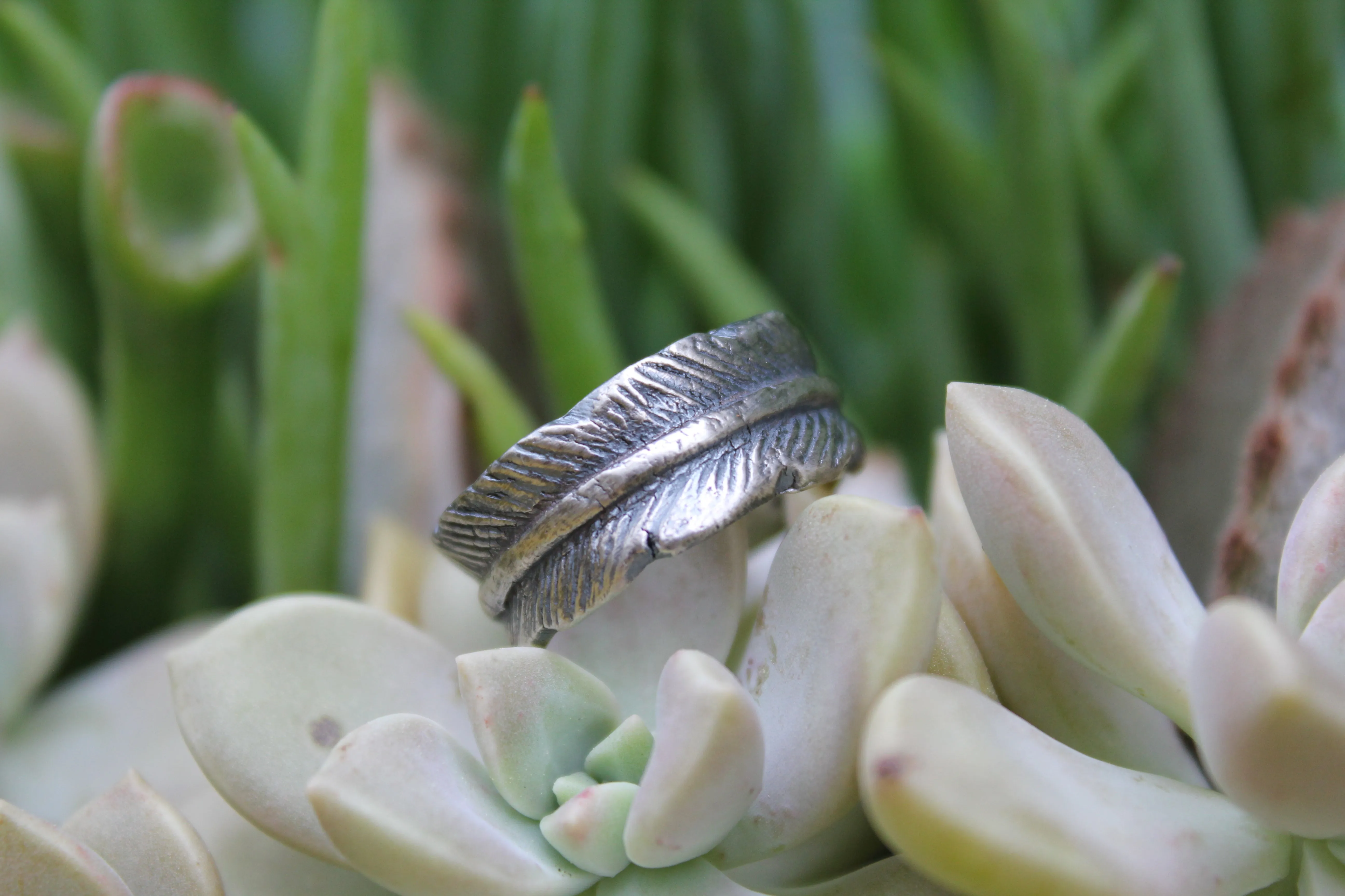 Silver Feather Ring with Infused Cremation Ash