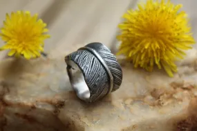 Silver Feather Ring with Infused Cremation Ash