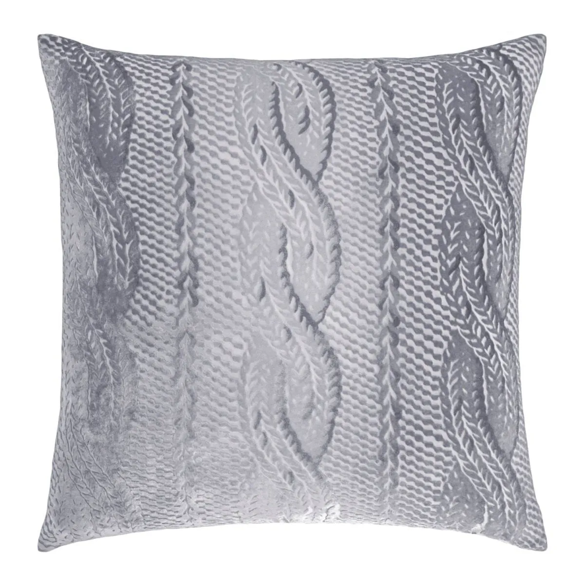 Silver Grey Cable Knit Velvet Pillow by Kevin O'Brien Studio
