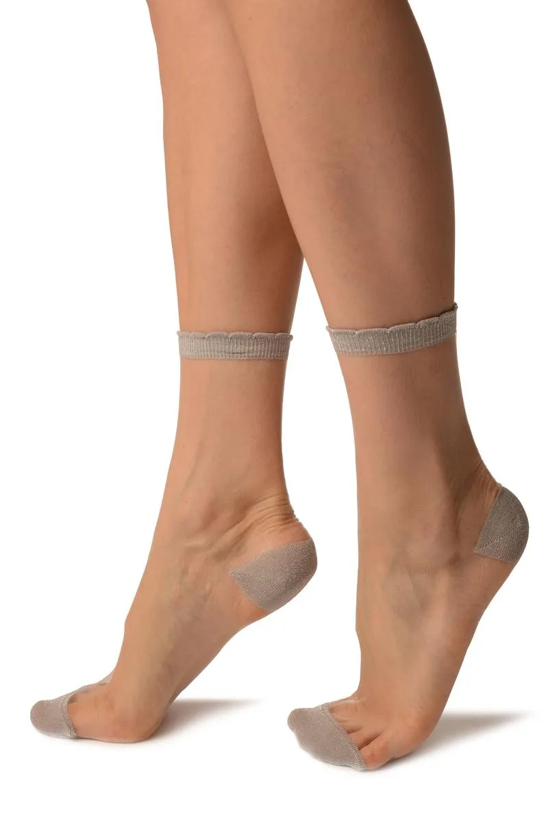 Silver Lurex Top & Heel Invisible Ankle High Socks