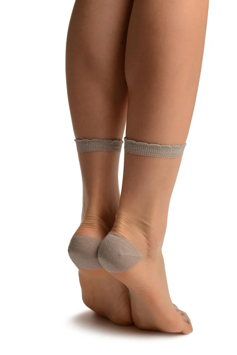 Silver Lurex Top & Heel Invisible Ankle High Socks
