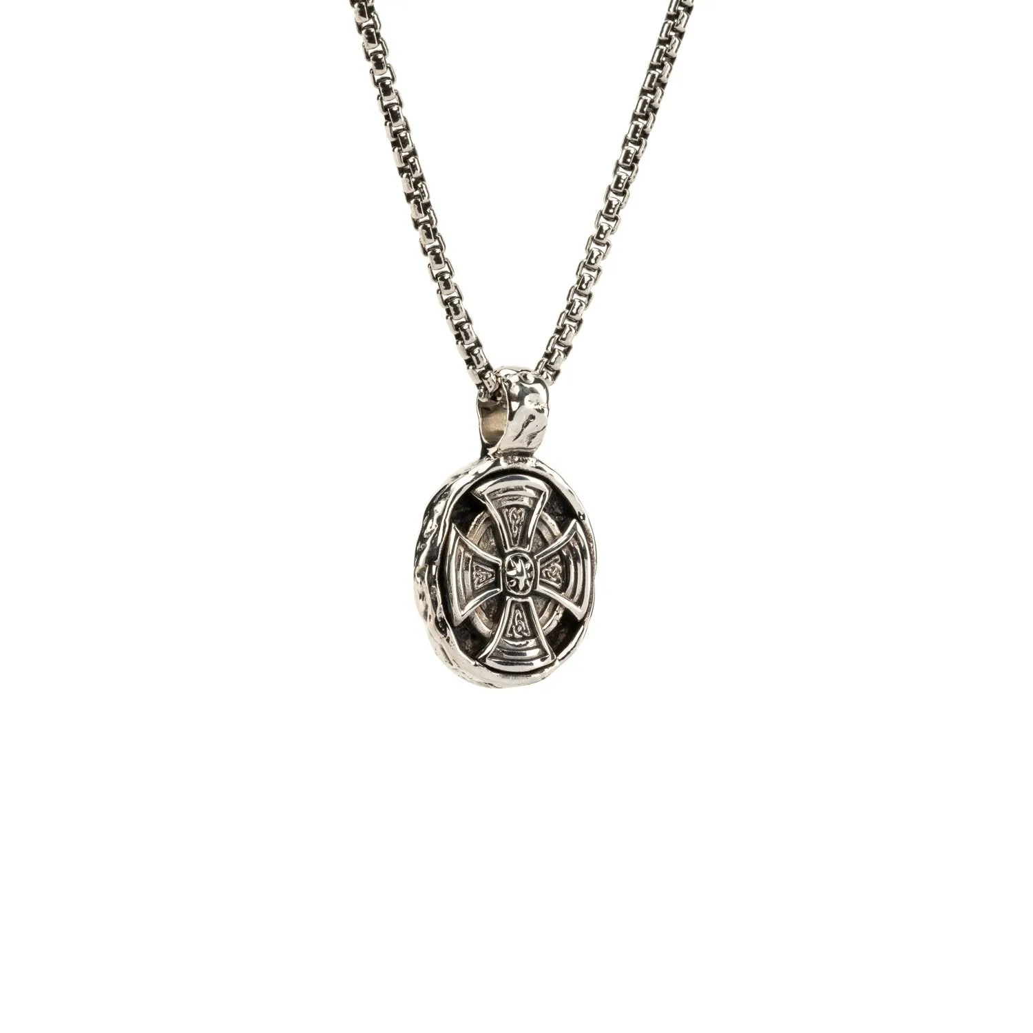 Silver or Silver and Bronze Celtic Cross Oval Pendant Small
