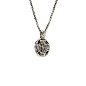 Silver or Silver and Bronze Celtic Cross Oval Pendant Small