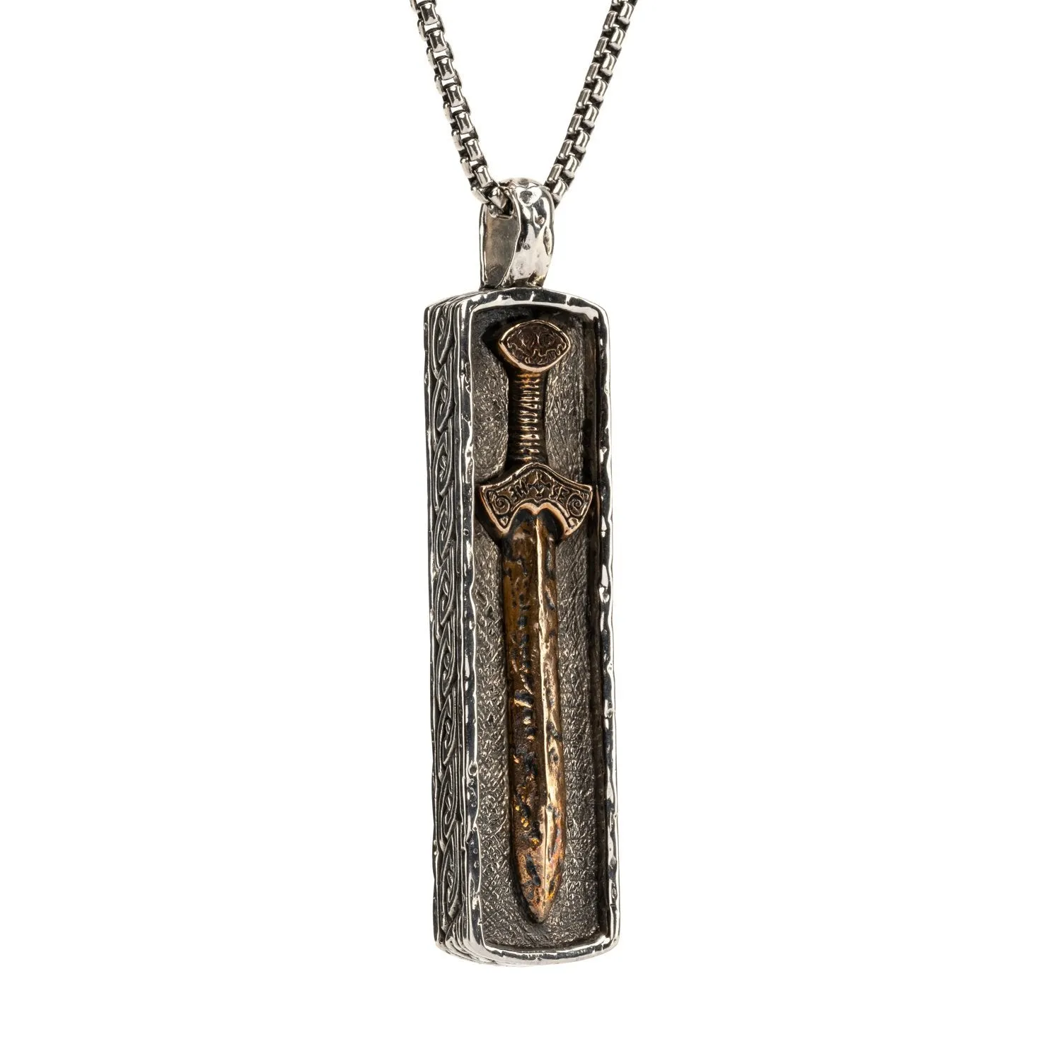 Silver or Silver and Bronze Framed Viking Sword Pendant Large