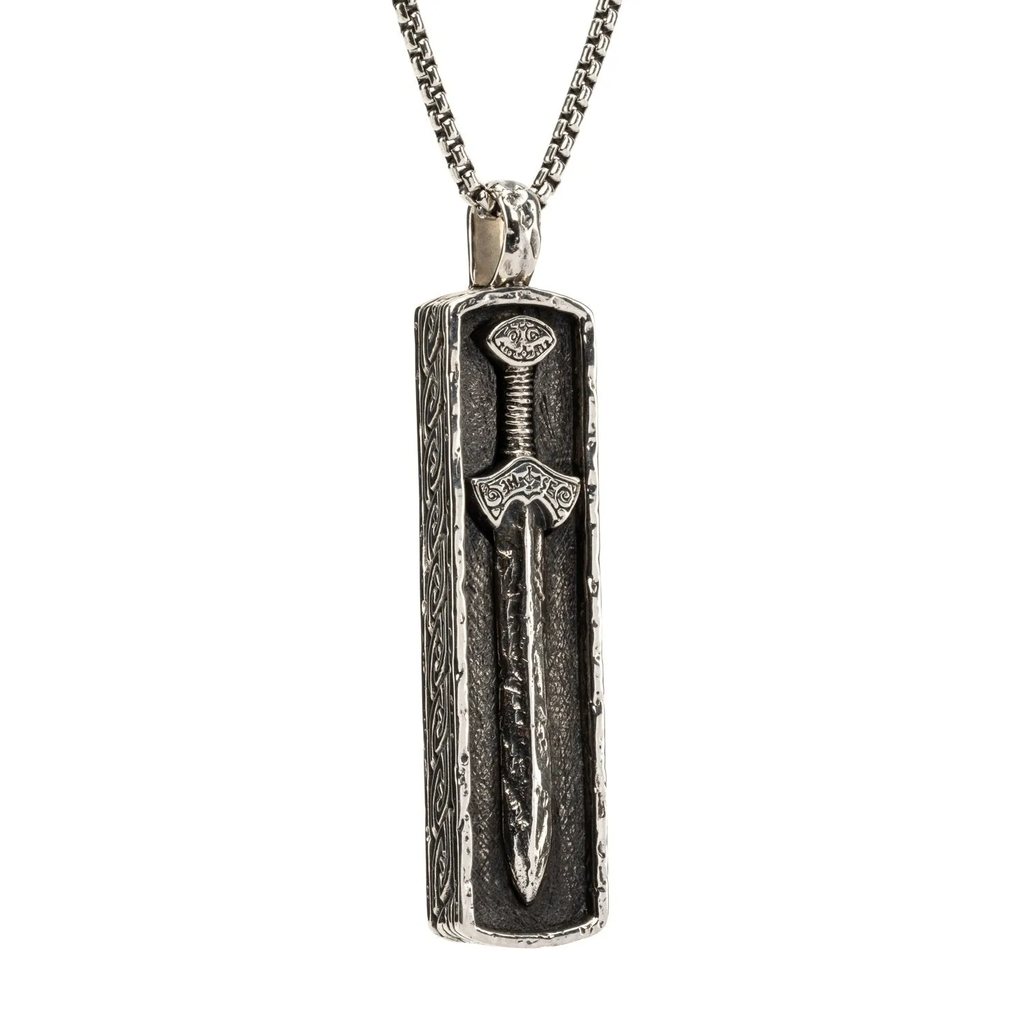Silver or Silver and Bronze Framed Viking Sword Pendant Large