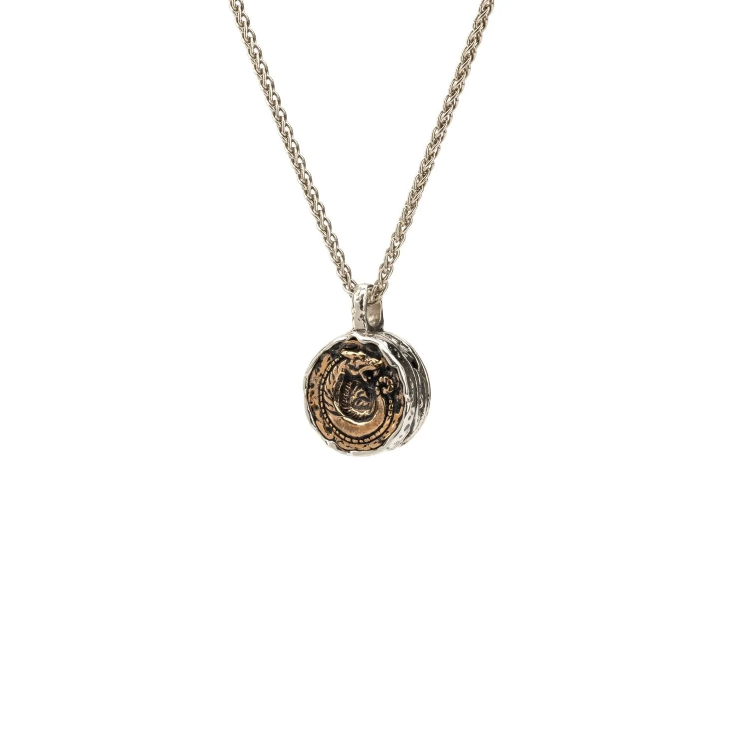 Silver or Silver and Bronze Petite Dragon Coin Pendant