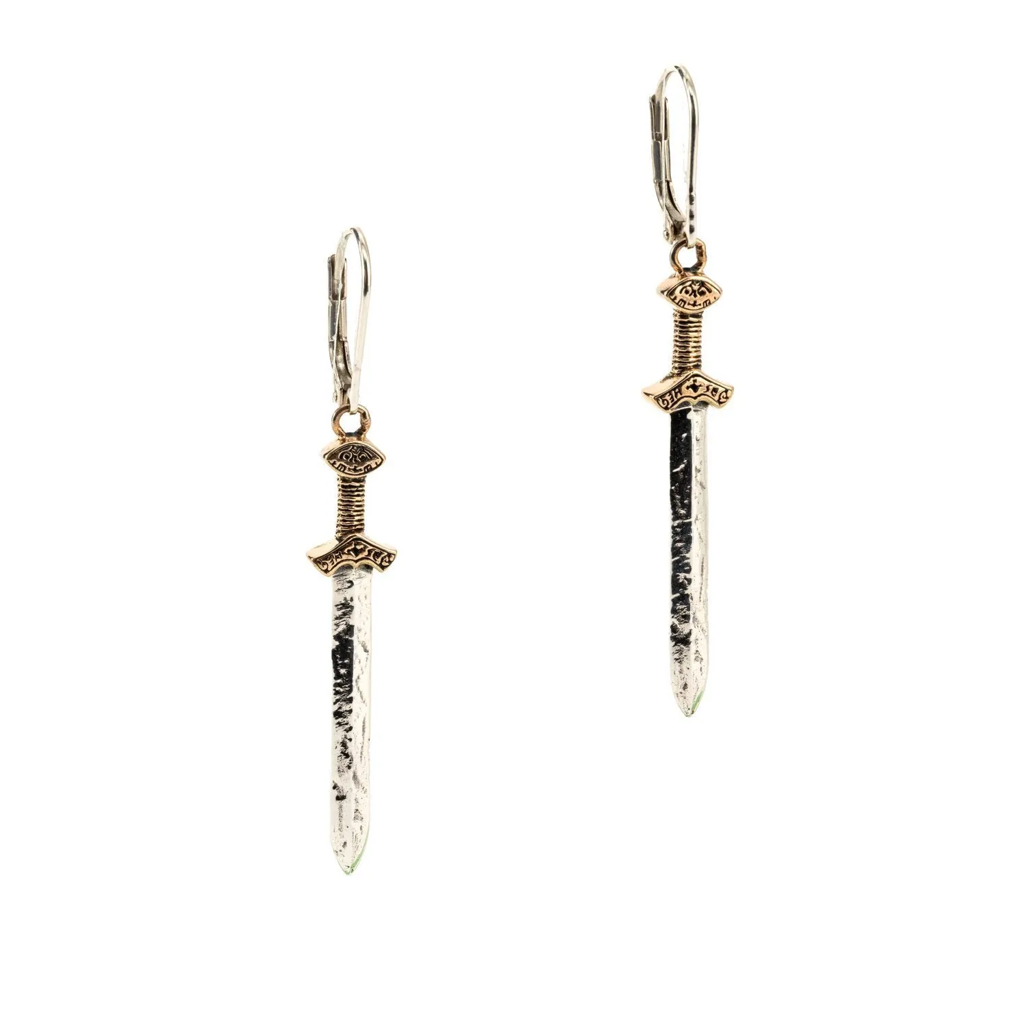 Silver or Silver and Bronze Viking Drop Sword Earrings