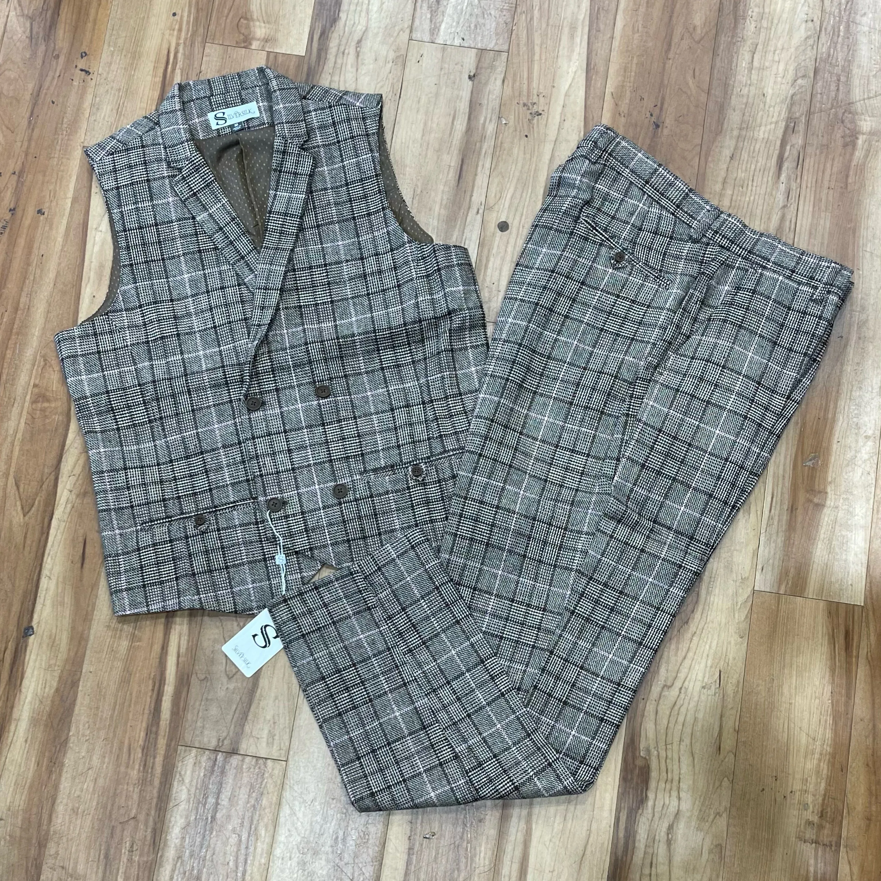 SILVER SILK: Plaid Vest Set 4511VP