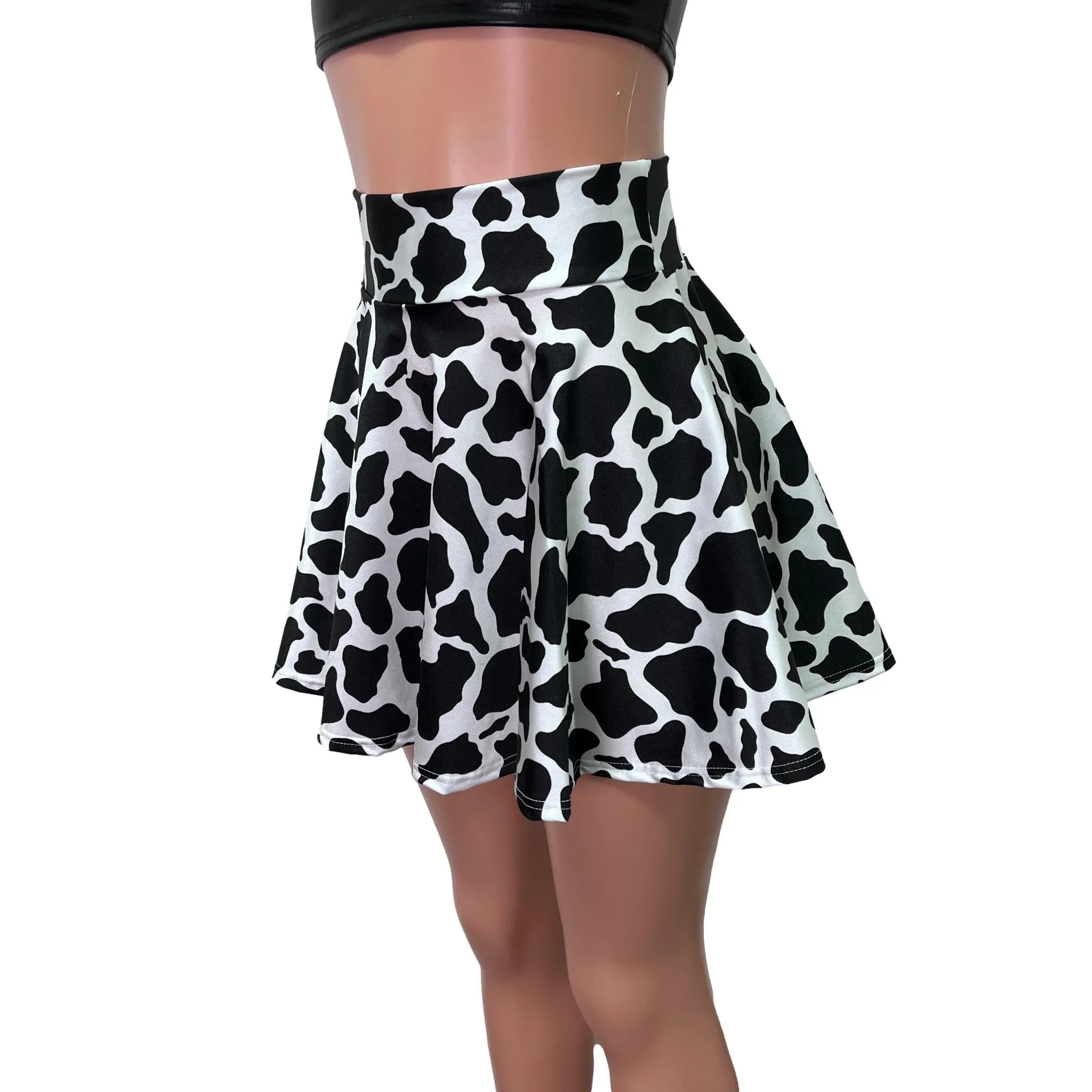 Skater Skirt - Black & White Cow Print