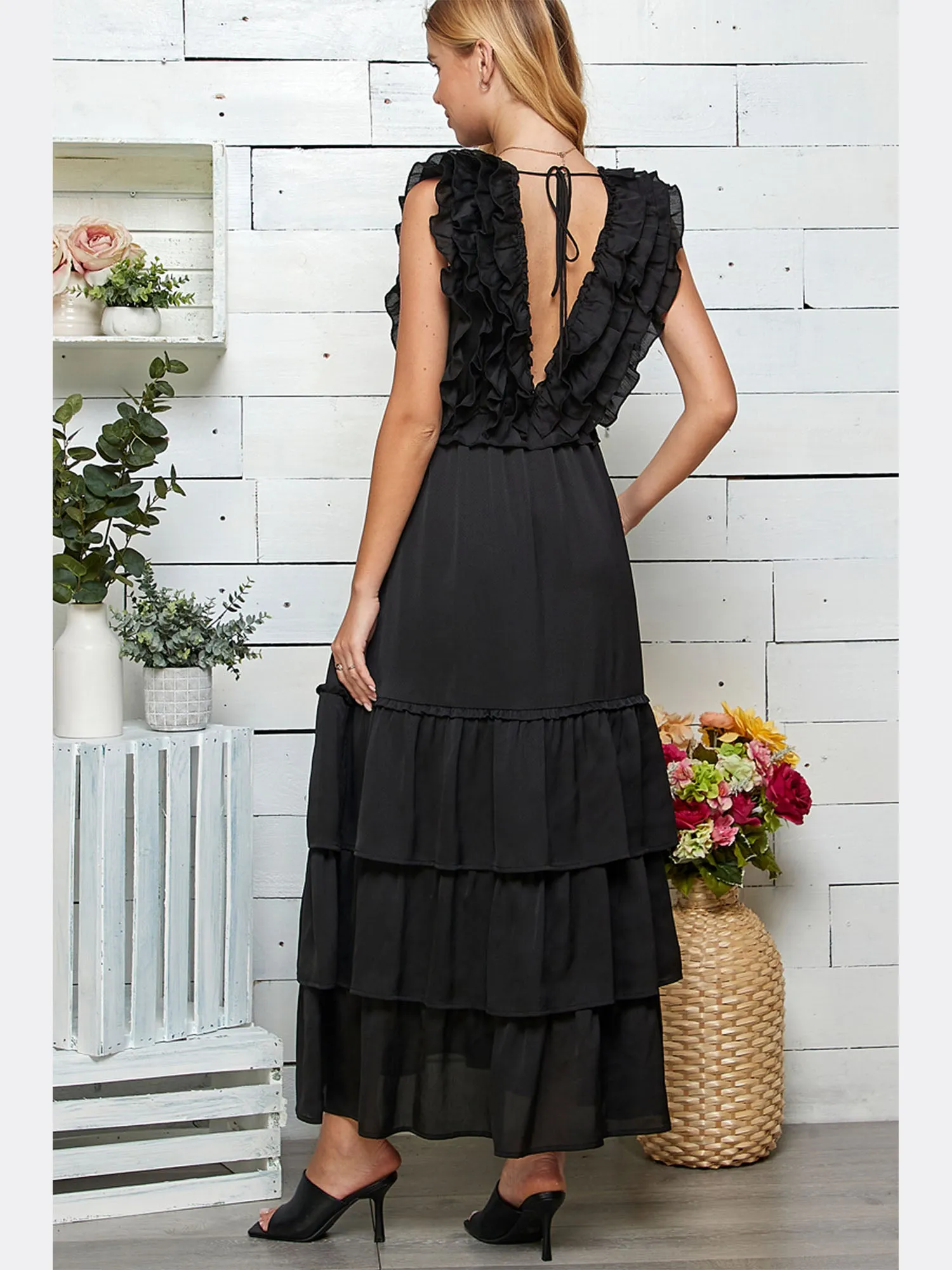 Sleeveless Ruffle Top Tiered Maxi Dress