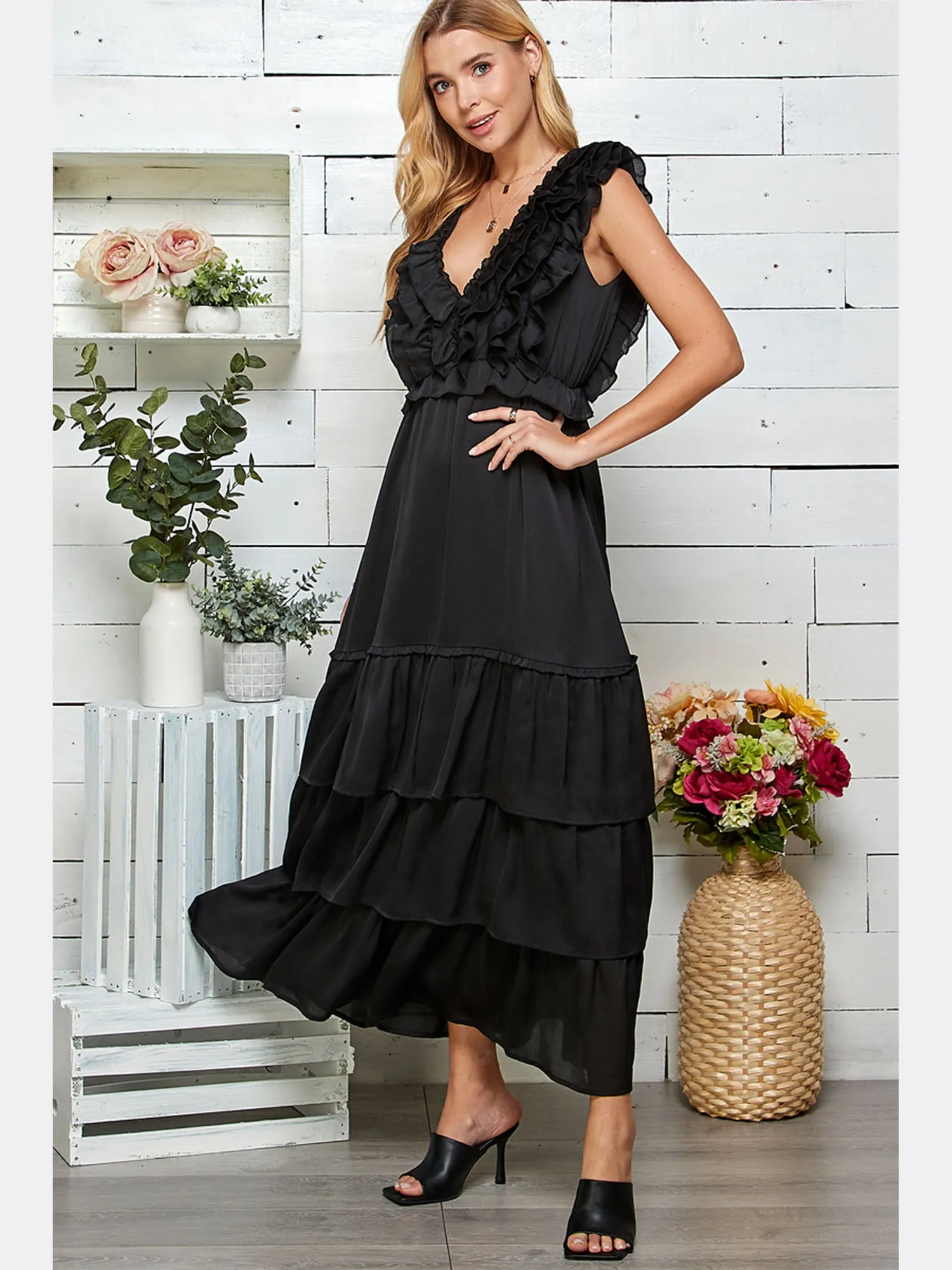 Sleeveless Ruffle Top Tiered Maxi Dress
