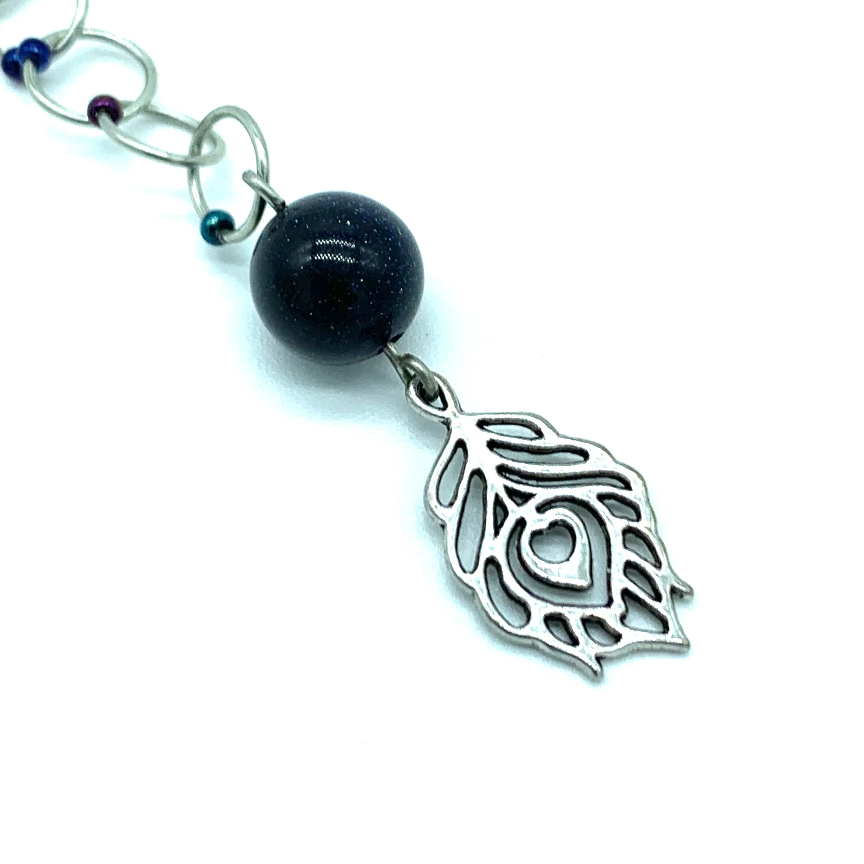 Snagless Beaded Chain Row Counter ~ Peacock with Royal Goldstone