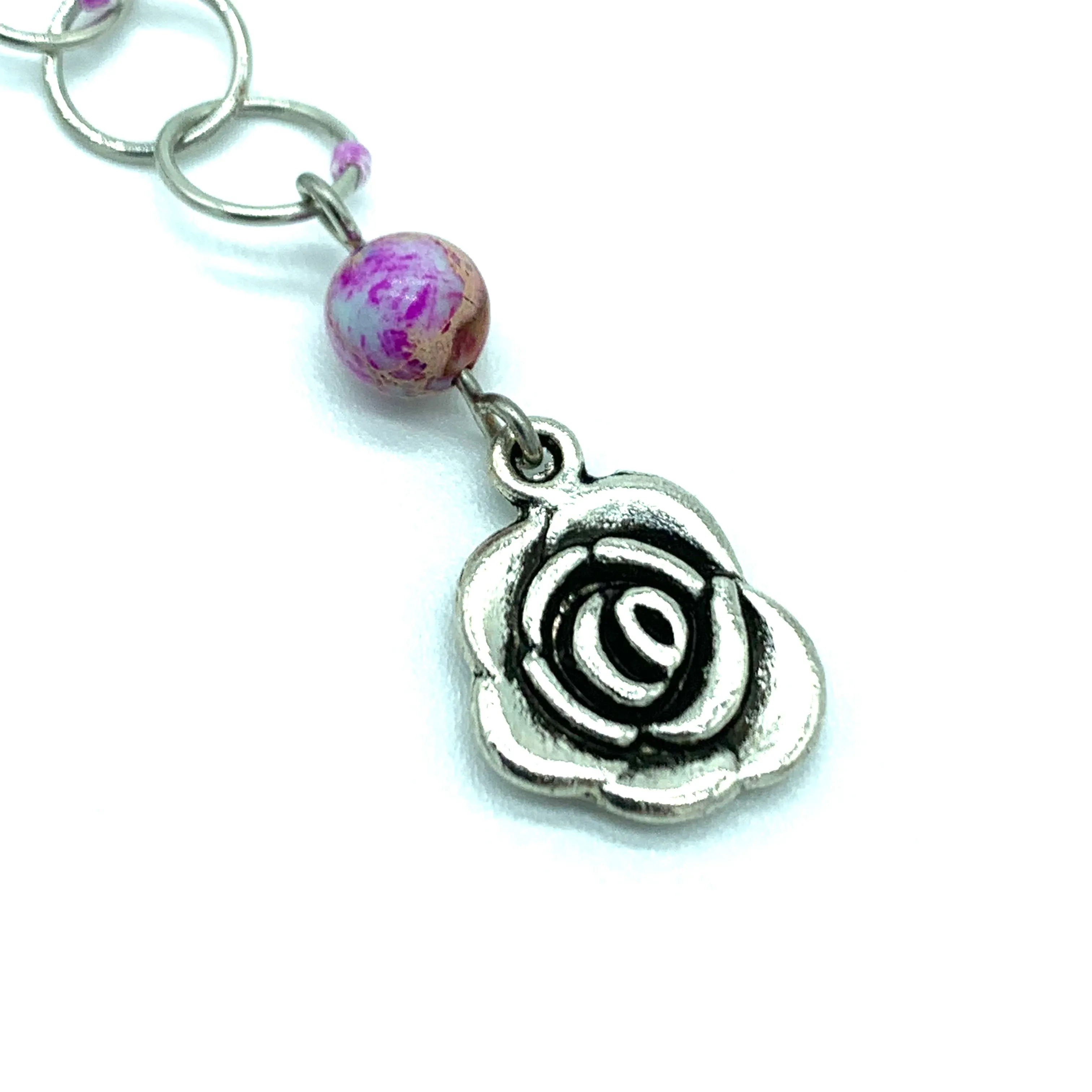 Snagless Beaded Chain Row Counter ~ Rose with Jasper