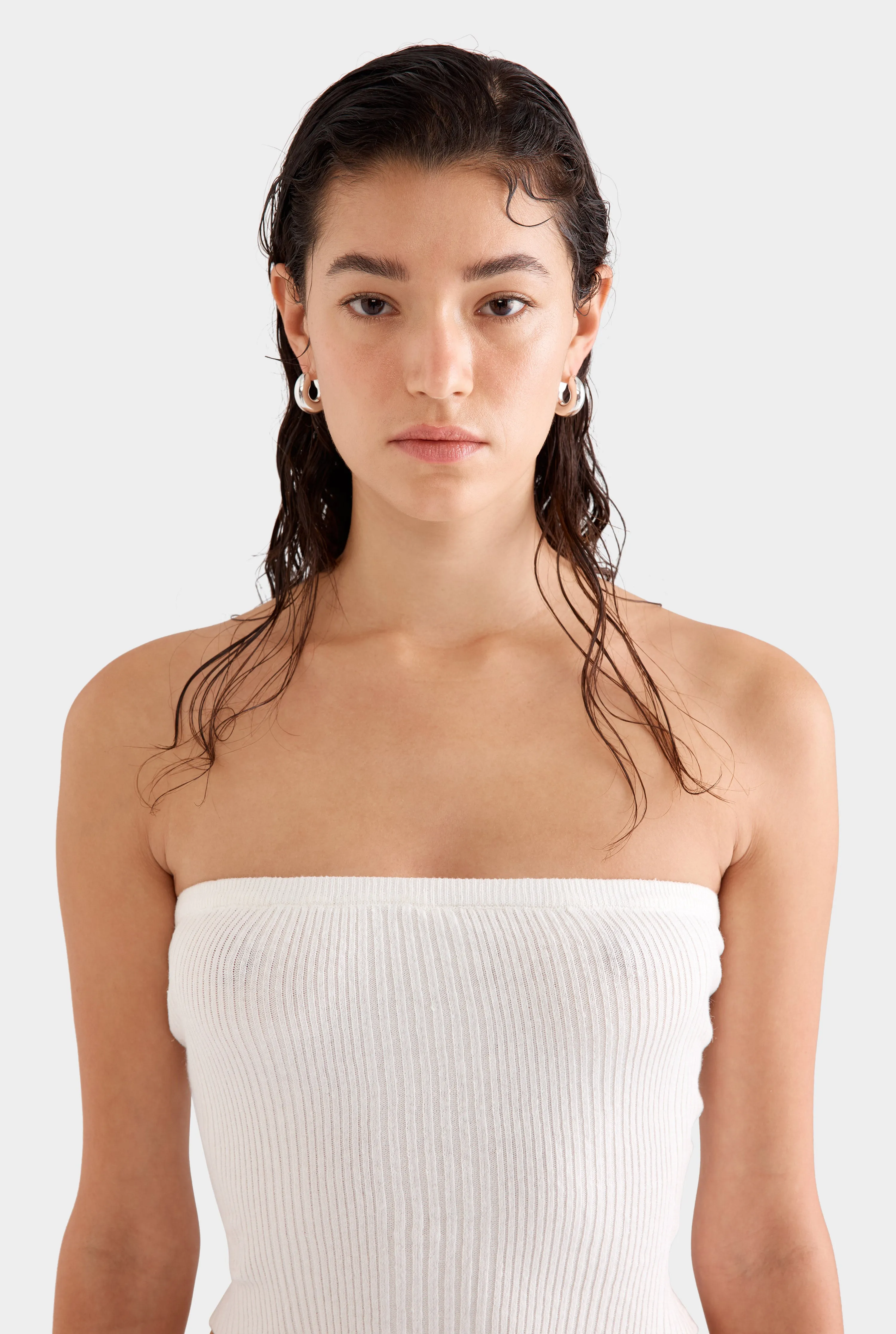 Strapless Linen Knit Top - Off White