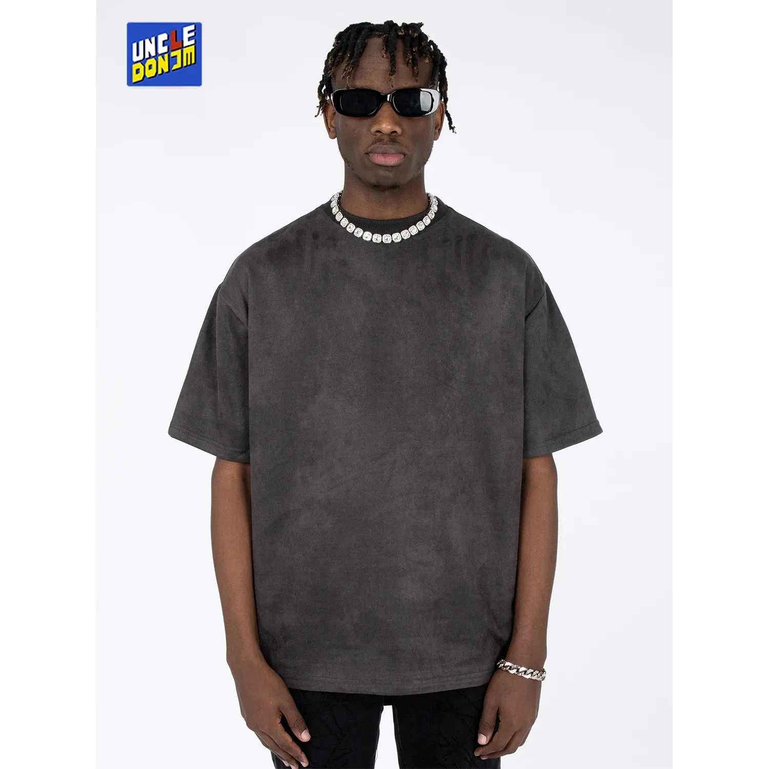 Suede Embroidered Short Sleeve T-shirt - Streetwear Men Clothing