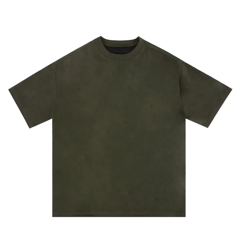Suede Embroidered Short Sleeve T-shirt - Streetwear Men Clothing