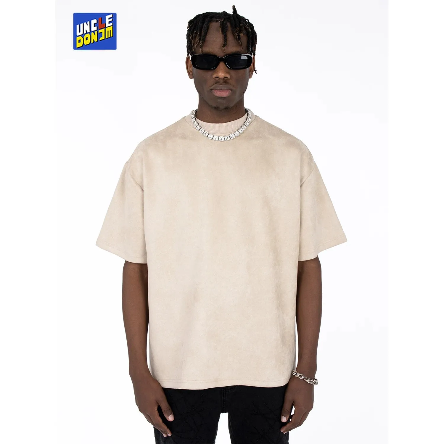 Suede Embroidered Short Sleeve T-shirt - Streetwear Men Clothing