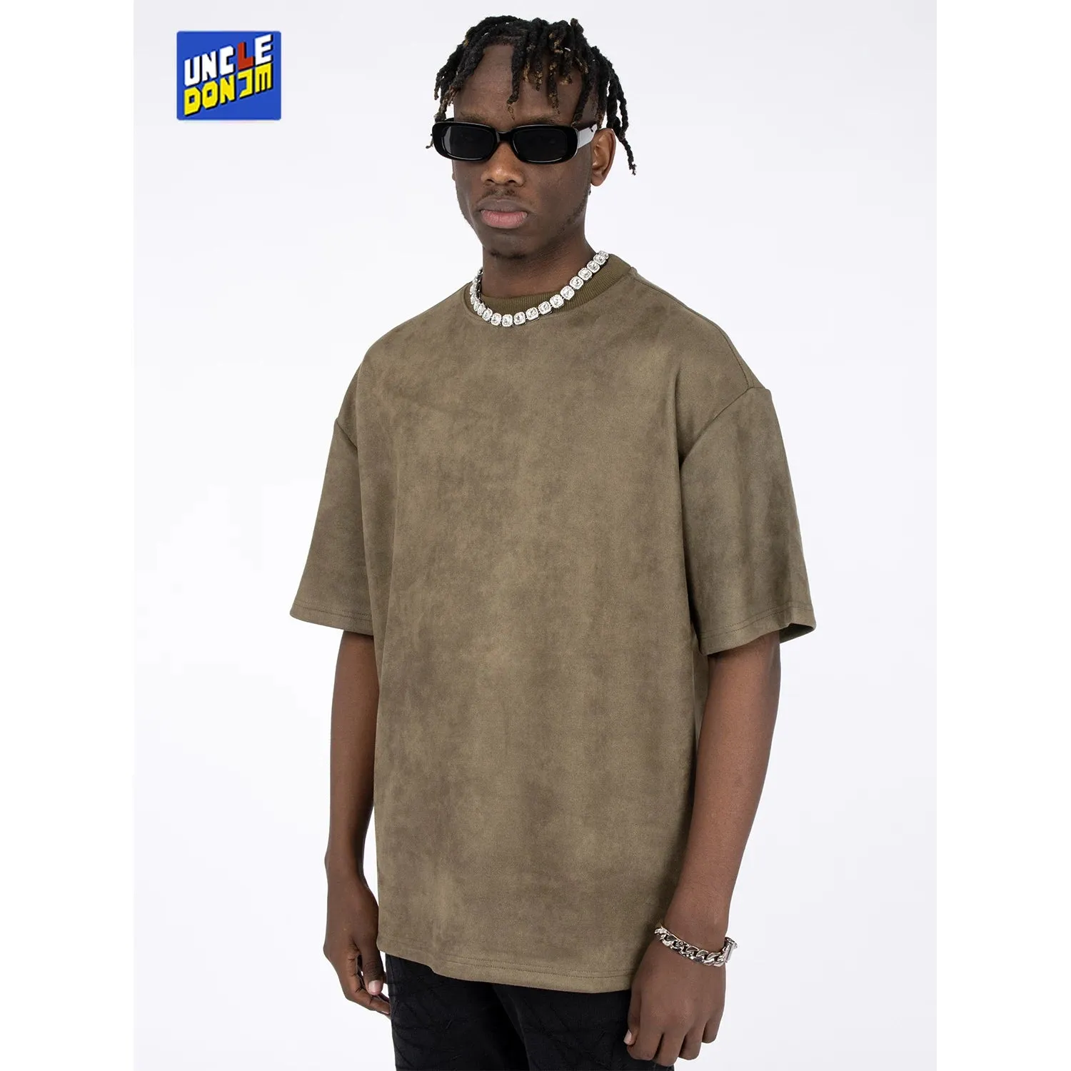 Suede Embroidered Short Sleeve T-shirt - Streetwear Men Clothing