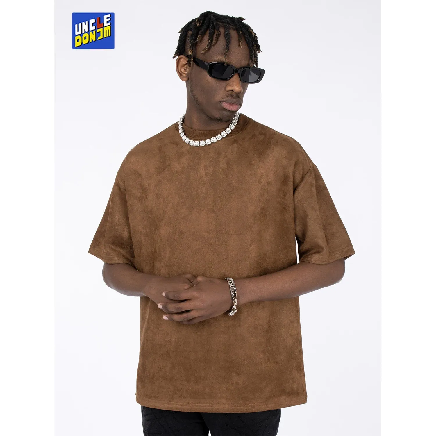 Suede Embroidered Short Sleeve T-shirt - Streetwear Men Clothing
