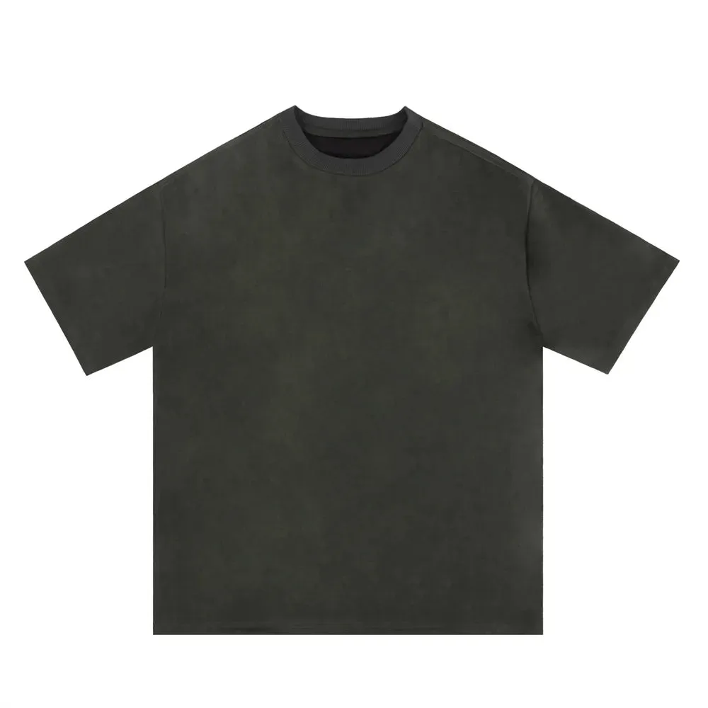 Suede Embroidered Short Sleeve T-shirt - Streetwear Men Clothing