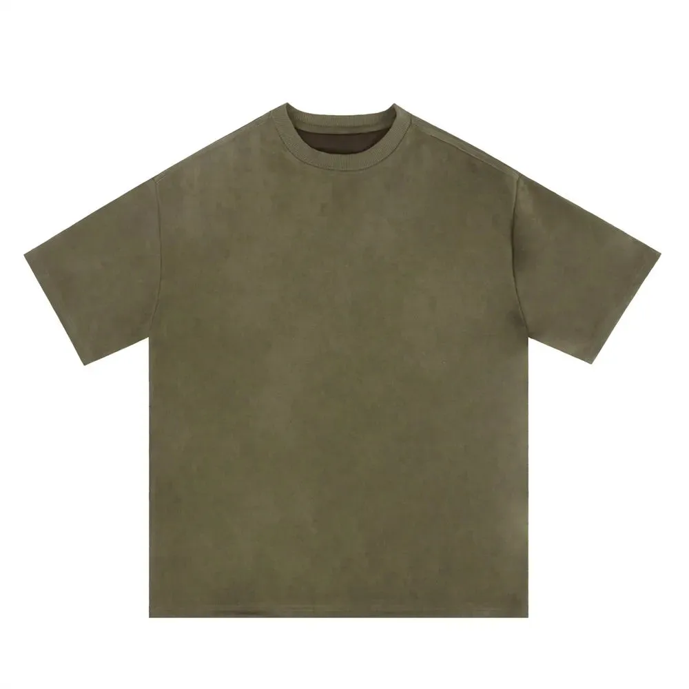 Suede Embroidered Short Sleeve T-shirt - Streetwear Men Clothing