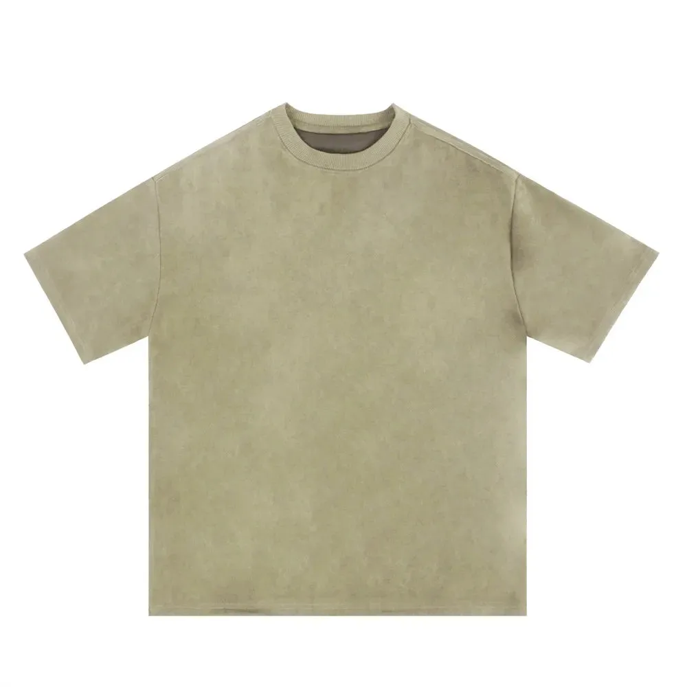 Suede Embroidered Short Sleeve T-shirt - Streetwear Men Clothing
