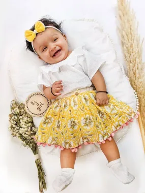Summer Lemon Refreshing Floral Printed Baby Girl Skirt Top