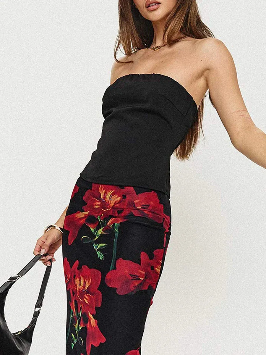 Top Strapless Backless Zipped Solid Slim Fit Summer Club Party Crop Tube Top