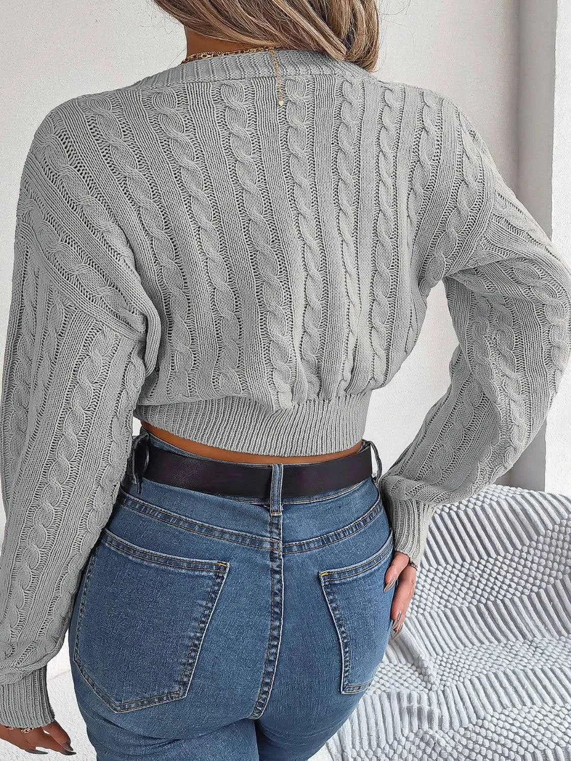 Twisted Cable-Knit V-Neck Sweater