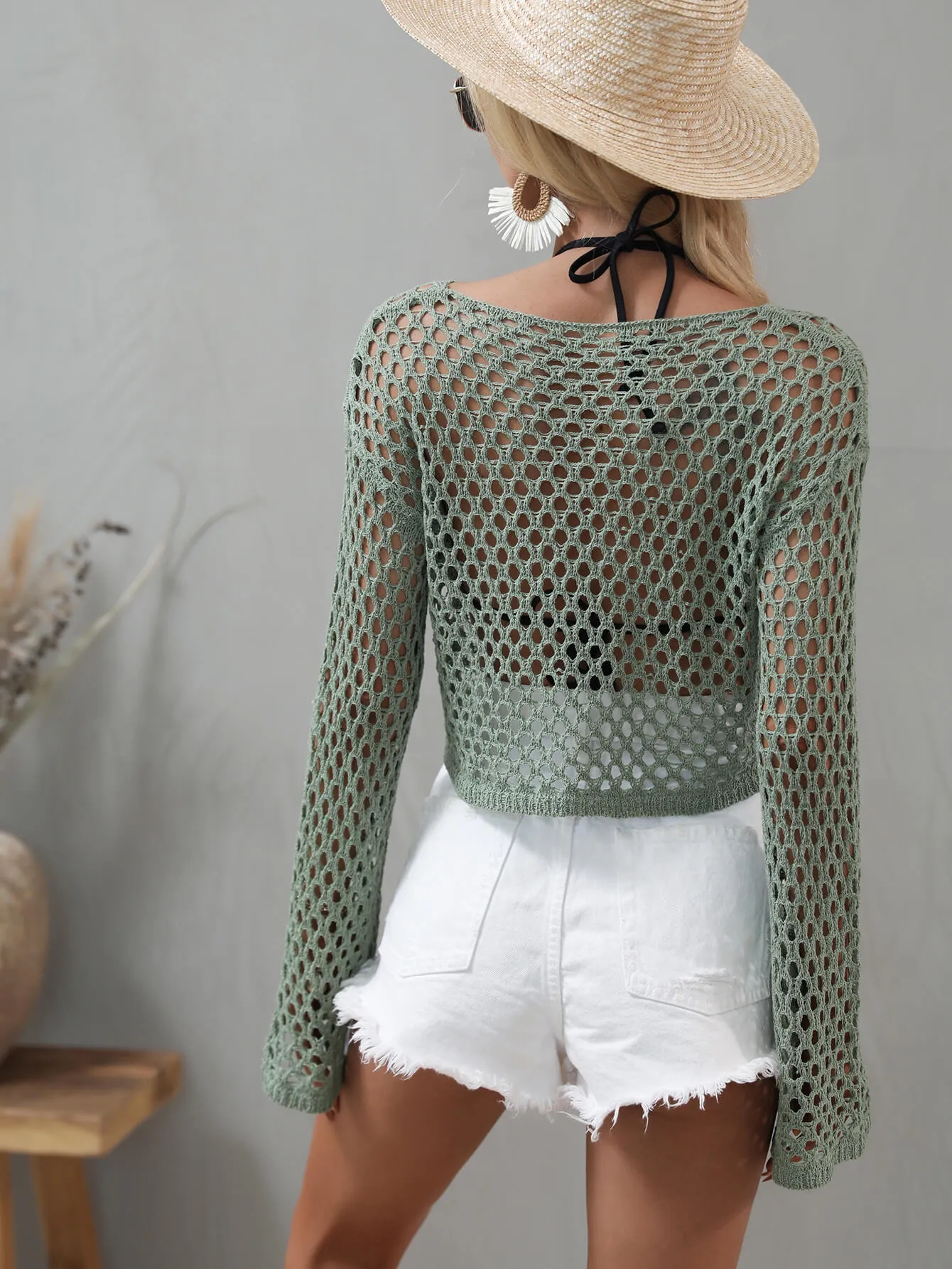 Tyra Flare Sleeve Cropped Cover Up