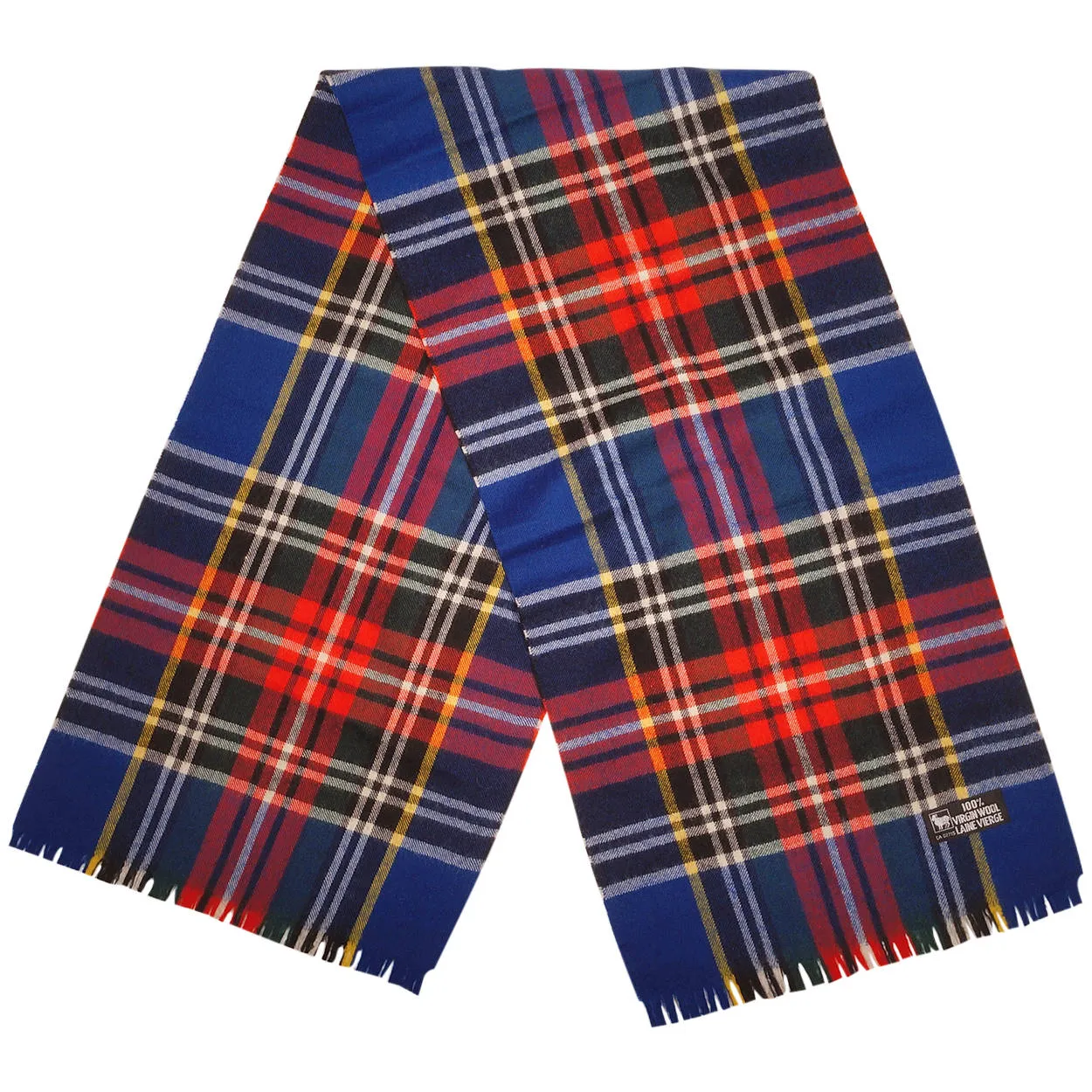 Vintage 1970s Blue Tartan Wool Scarf Unused Sample Unisex Plaid Pattern