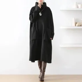 Women's Cotton Dress Elegant Autumn Dress in Black for Women