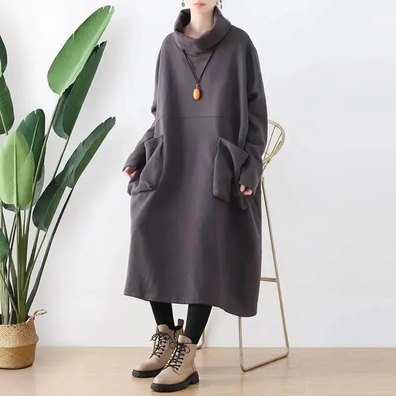 Women's Cotton Dress Elegant Autumn Dress in Black for Women