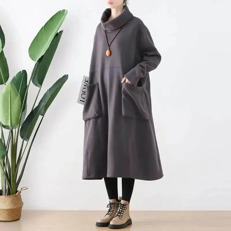 Women's Cotton Dress Elegant Autumn Dress in Black for Women