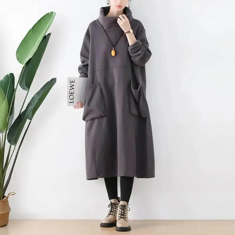Women's Cotton Dress Elegant Autumn Dress in Black for Women