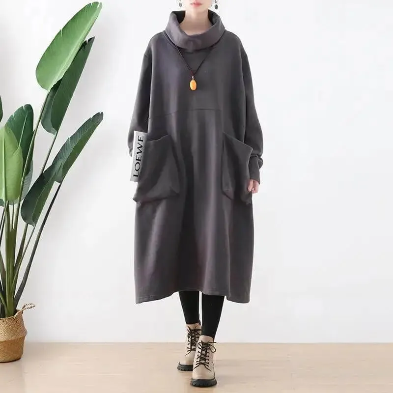 Women's Cotton Dress Elegant Autumn Dress in Black for Women