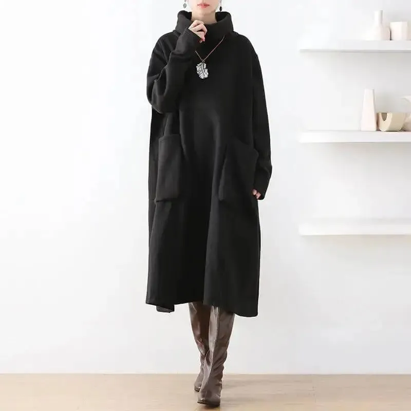 Women's Cotton Dress Elegant Autumn Dress in Black for Women