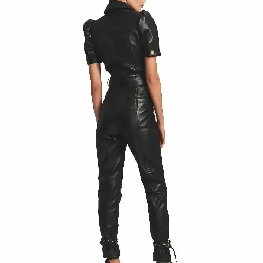 Women's Genuine Lambskin Leather Jumpsuit
