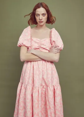 Zara Ruched Bodice Maxi Dress -Powder-Pink Daisies