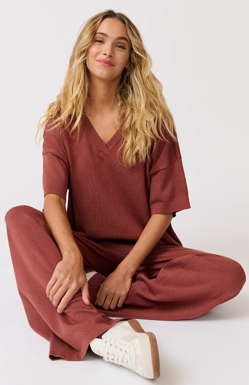ZARELLE COLLARED TEE - Cocoa Knit