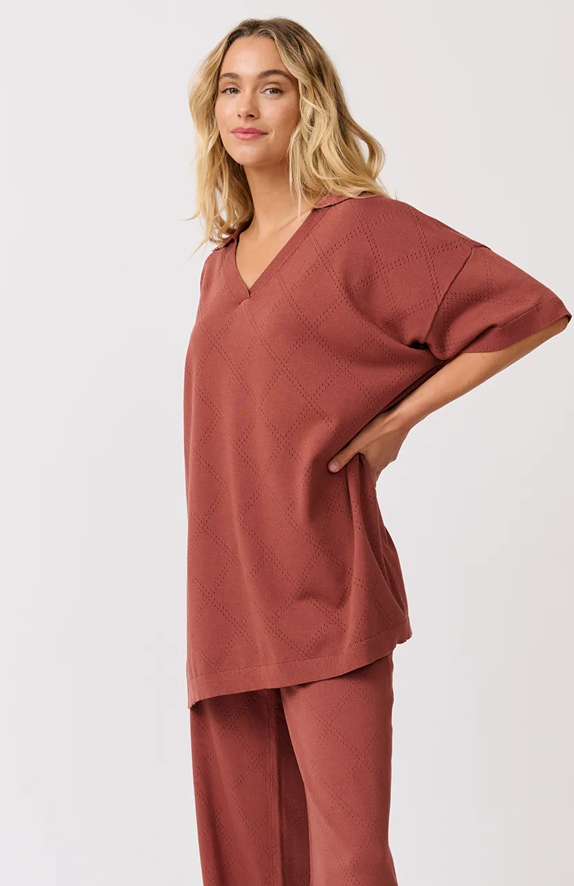 ZARELLE COLLARED TEE - Cocoa Knit