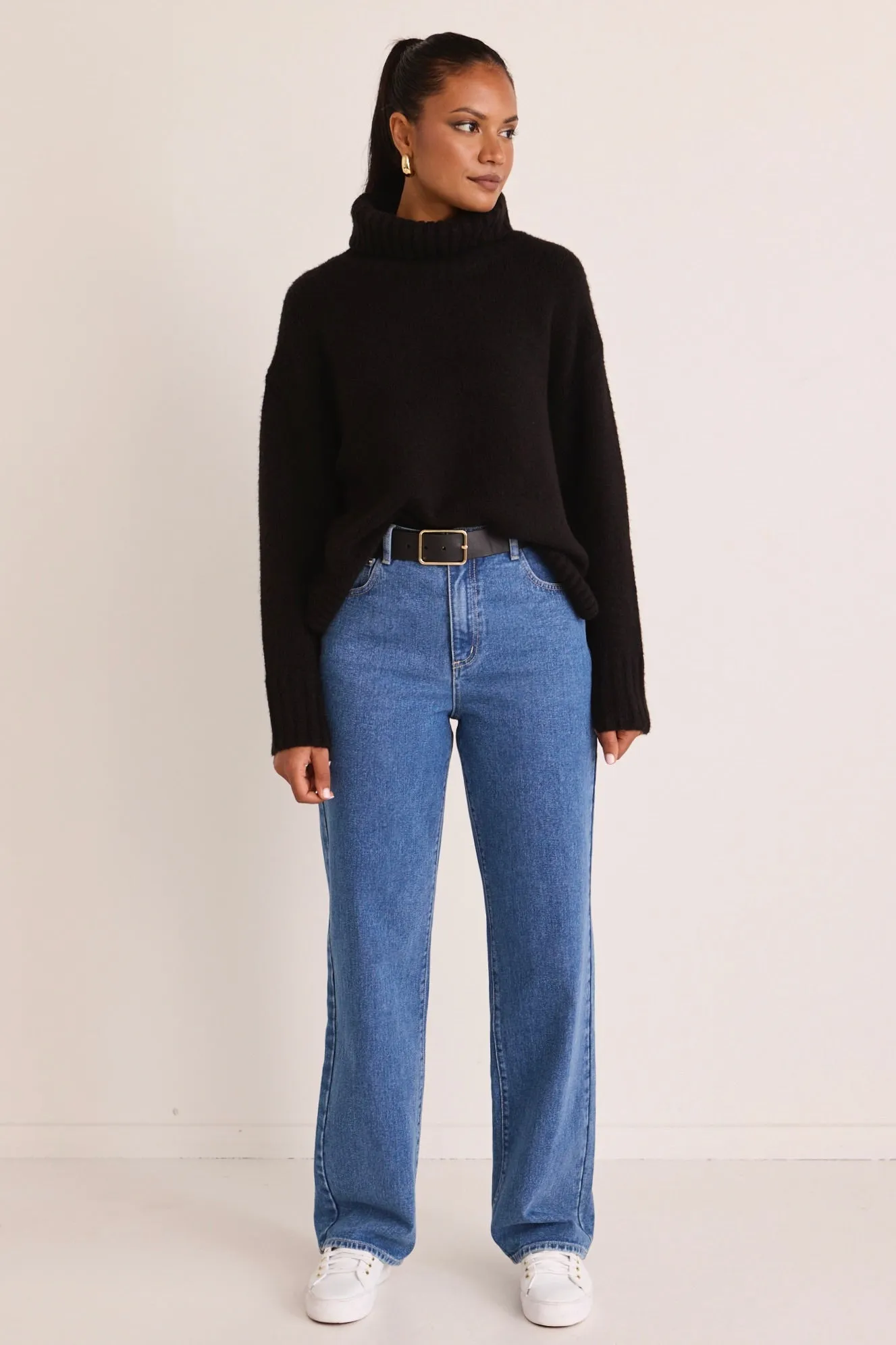 Zealous Black Roll Neck Super Soft Knit Jumper