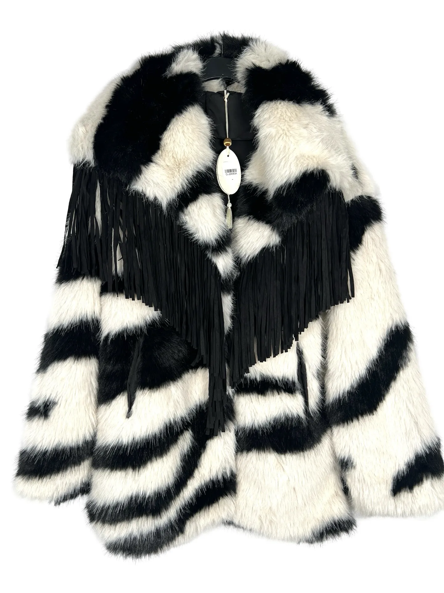 Zebra Faux Fur Fringe Coat