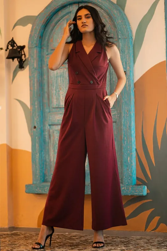 Zoe Double Breasted Jumpsuit - Red