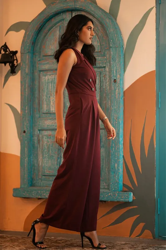 Zoe Double Breasted Jumpsuit - Red